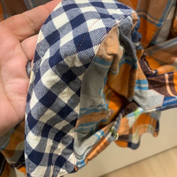 Jared Lang Orange Blue and White Checkered pattern Men's Button Down Flannel XL - Picture 5 of 11